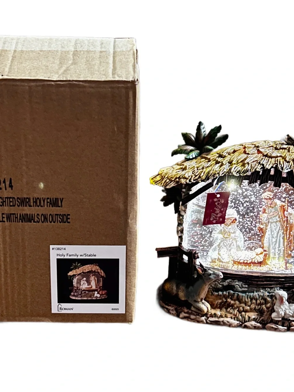 Roman ~ Holy Family & Animals W/ Stable ~ Lighted Swirl Water Lantern ~ New